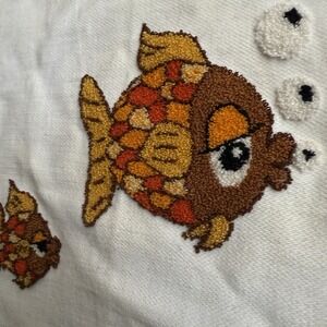 Vtg Punch Needle Embroidery Fish Retro Brown Orange Yellow Appliqué Art Finished